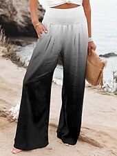 abordables pierna ancha y cintura alta-Mujer Perneras anchas Chinos Vacaciones Vintage Moda Longitud total Alta cintura Degradado Bolsillo Cintura elástica Estampado Confortable Suave Cómodo Microelástico Exterior Calle Arco iris Negro