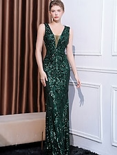 abordables VERT-Robes de Quinceanera sirène  trompette robe élégante formelle mariage longueur au sol sans manches col rond sequins avec sequins