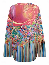ieftine Topuri de artă și design pentru femei-Pentru femei Bluză Grafic Buline Dungi Elegant Stilat Manșon Lung În V Topuri obișnuite Zilnic Concediu Imprimeu Roz Îmbujorat Vară Primăvară
