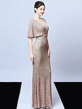 cheap CHAMPAGNE-A-Line Quinceanera Dresses Elegant Dress Formal Wedding Floor Length Short Sleeve V Neck Sequined with Tassel