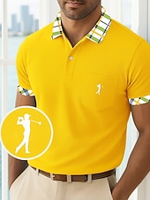  Per uomo Maglia da golf Polo Piqué Casuale Affari Colletto Polo a Coste Manica Corta Moda Essenziale Tinta unica Plaid Bottoni Logo Estate Primavera Primavera & Autunno Vestibilità regolare Giallo