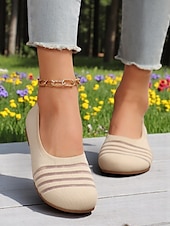 levne Dámské boty s plochou podrážkou-Dámské flyknit casual barefoot boty - prodyšný svršek ze síťoviny, široká špička, balerínky, trendy pruhy, pohodlné na chůzi a běžné aktivity