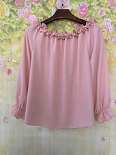 billiga Viktiga Falska Skjortor-Dam Skjorta Blus Konstbomullslinne Volang Öppen rygg Slät Modern Ledigt Långärmad Över axeln Vanliga toppar Dagligen Helgdag Utekväll Blå Svart Vit Rodnande Rosa Sommar