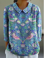 abordables Hauts Floraux-Femmes Chemise Fleuri Graphique Paisley ancien Quotidien Élégant manche longue Col de chemise Hauts Réguliers Quotidien Imprimé Jaune Bleu Violet Orange Été Printemps