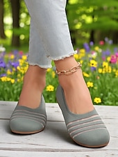 levne Dámské boty s plochou podrážkou-Dámské flyknit casual barefoot boty - prodyšný svršek ze síťoviny, široká špička, balerínky, trendy pruhy, pohodlné na chůzi a běžné aktivity
