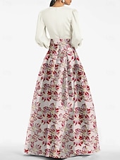 cheap FLORALS-A-Line Evening Gown Elegant Dress Formal Wedding Floor Length Long Sleeve V Neck Pocket Nylon with Floral Print Pocket Derby Dress Race Day Dress Wedding Guest Dress 2025