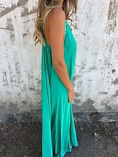 abordables concevoir des robes en coton et lin-Femmes Robe Longue Maxi Robe Robes en coton et lin Robe Décontractée Robe d&#039;été Robe Nuisette Mode Moderne Quotidien Week-end Coupe régulière Uni Sans manches Bretelles Noir Bleu Vert Kaki Été