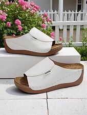 cheap Comfort Sandals-Women’s Light Blue Wedge Sandals – Open-Toe Slip-On Sandals with Soft Sole for Garden Walks and Summer Casuals