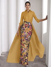 halpa MUSTA-Mustat solmuke a-linjainen iltapuku elegantti mekko muodollinen häävieras lattianpituinen pitkät hihat kauluspaita satiini halkio kirjonta applikaatiot