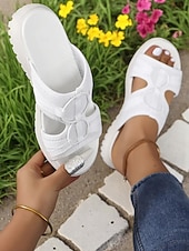 voordelige Slide Sandalen-Flyknit sportsandalen voor dames – lichtgewicht grijze mesh slippers, flexibele zool, perfect voor tuinieren en dagelijkse wandelingen