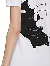 ieftine Tricou cu animale-Pentru femei Tricou Topuri de vară Grafic Pisica Clasic Casual Manșon scurt Stil Nautic Crop Tops Zilnic Sfârșit de săptămână Imprimeu Alb / Negru Vară Primăvară Toamnă