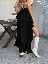 economico Gonne semplici-Gonna da donna A linea colore solido moda casual mini vita alta gonne semplici volant a strati micro-elastico vacanza da strada nero bianco rosso blu estate poliestere