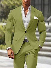 abordables Trajes casuales-Trajes de boda casuales de lino para hombres verde guisante rosa de verano color sólido ajuste estándar 2 piezas de un solo botón