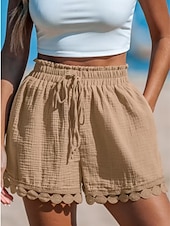 baratos Shorts jeans-Mulheres chinês Calção Roupa de rua Estilo Étnico Básico Curto Cintura Alta Tecido Bolsos Cintura elástica Confortável Macio Micro-Elástica Ao ar livre Férias Rua Preto Branco Rosa Azul Verão Normal