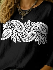 preiswerte Damen Boho Tops-Damen Bluse Grafik Paisley-Muster Bohemien Tropisch Lässig Dreiviertelarm Rundhalsausschnitt Normale Oberteile Täglich Ferien Urlaubskleidung Druck Weiß Blau Purpur Grün Sommer Frühling