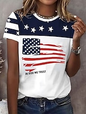 cheap Independence Day Top-Independence Day Women&#039;s Patriotic Fourth of July T Shirt Graphic Flag Vintage Stylish Classic Short Sleeve Crew Neck Regular Tops Daily Weekend Print Black Red Blue Summer