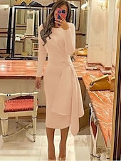 economico Abiti da cocktail-Abiti da cocktail scivolati per matrimoni in spiaggia abito elegante formale autunno lunghezza ginocchio manica lunga scollo gioiello tessuto elasticizzato con pieghe abiti Derby arricciati 2025