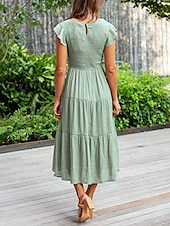 abordables Robes de Diplôme-Femmes Robe Midi Robe Blanche Robe de remise des diplômes Mode Anniversaire Date Fête du thé Coupe régulière Uni Sans manches Col ras du cou Noir Blanche Vert Claire Vert Véronèse Été
