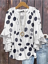 preiswerte Damen Urlaub Oberteile-Damenbluse V-Ausschnitt Grafik Geometrisch Bohemia Vintage Täglich 3/4 Länge Ärmel Regelmäßige Oberteile Täglicher Urlaub Ferien Kleidung Druck Schwarz Weiß Gelb Grün Khaki Sommer Frühling Herbst