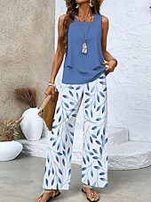 Ensembles de pantalons de mode 2 pièces pour femmes streetwear quotidiens camis sans manches col carré impression graphique florale décontracté extérieur quotidien blanc bleu marine bleu royal été abordables Ensembles chemisiers pour femmes-Ensembles de pantalons de mode 2 pièces pour femmes streetwear quotidiens camis sans manches col carré impression graphique florale décontracté extérieur quotidien blanc bleu marine bleu royal été