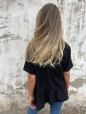 ieftine tricou simplu-Pentru femei Tricou Grafic Modă Modern Casual Manșon scurt Stil Nautic Topuri obișnuite Zilnic Sfârșit de săptămână Bufantă Asimetric Negru Alb Roz Îmbujorat Albastru piscină Vară