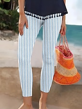 economico Arte &amp; Design Stampa-Per donna Leggings Vacanza Vintage Moda Lungo Vita Alta Grafico A righe Stampa Morbido Traspirante Elasticizzato Vacanza Casuale Quotidiano Blu Bianco-nero Azzurro chiaro Grigio Estate Primavera