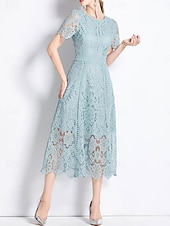 economico Sotto 129,99 $-Abito Madre della sposa Abito elegante Collo tondo Lunghezza tè Pizzo Maniche corte con pizzo