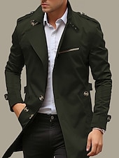 billiga Trenchcoat för män-Herr Övergångsjacka Trenchcoat Utomhus Alla årstider Vindtät jacka Ytterkläder Kläder Streetwear Slät Framficka Kavajslag Enkelknäppt