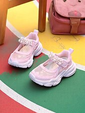 billige Sneakers til kvinner-Rosa Mary Jane-sneakers i netting med perlemorrem til jenter – pustende, lette sportssandaler til skolestart, for lekeplass og hverdagsbruk