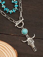 cheap Women&#039;s Necklace-Women&#039;s Western Layered Turquoise Beaded Necklace Set – Boho Statement Jewelry with Cactus &amp; Teardrop Charms, Ideal for Festivals, Country Concerts and Casual Wear