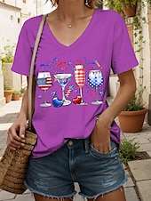 abordables Top jour de l’indépendance-T-shirt patriote pour femmes graphique cœur étoile vintage élégant classique à manches courtes col en V tops réguliers quotidiens week-end imprimé noir blanc rouge bleu violet été printemps