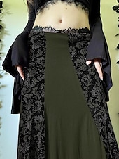 preiswerte Grafische Röcke-Damen Rock Lässig Boho Midi Mittlere Hüfthöhe Röcke Blumen Farbblock Spleißen Druck Asymmetrischer Saum Mikroelastisch Urlaub Straße Grün Sommer Polyester