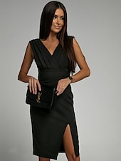 abordables Robe de cocktail-Femmes Mini Robe Robe moulante Anniversaire Coupe régulière Couleur Unie Sans manches Col en V Noir Rouge Bleu Violet Été