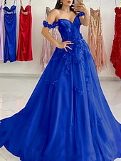 levne Plesové šaty-Šaty A-line Plesové šaty Elegantní šaty Formální s vlečkou Bez rukávů Srdíčkový výstřih Tyl se záhyby Flitrové aplikace Masquerade šaty