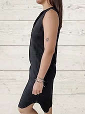 preiswerte Kleider aus Baumwolle und Leinen entwerfen-Damen Minikleid Kleider mit Leinenstruktur aus Poly-Baumwolle Freizeitkleid Sommerkleid Klassisch Modern Täglich Wochenende Normale Passform Einfach Ärmellos V Ausschnitt Schwarz Rosa Grün Sommer
