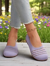 levne Dámské boty s plochou podrážkou-Dámské flyknit casual barefoot boty - prodyšný svršek ze síťoviny, široká špička, balerínky, trendy pruhy, pohodlné na chůzi a běžné aktivity