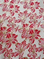 tanie Sukienki koktajlowe-Sukienki koktajlowe Jacquard Brokatowy w kształcie litery A Elegancka sukienka formalna weselna do kostek Krótki rękaw Z dekoltem w serek Nylon z kokardą(ami) Kieszonka Sukienka dla gościa weselnego