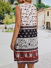 tanie Sukienki boho-Damskie Sukienka mini Sukienka w kwiatki Sukienka Boho Sukienka z nadrukiem Moda Klasyczny Nowoczesny Urlop Codzienny Święto Regularny Kwiat Bez rękawów W serek Czarny Lato