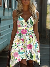 tanie Sukienka boho-Damskie Sukienka mini Sukienka letnia Sukienka na ramiączkach Sukienka z odkrytymi ramionami Urlop Codzienny Boho Na zewnątrz Spotkanie towarzyskie Wyjściowe Luźny / a Kwiaty Graficzny Bez rękawów W