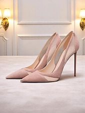 abordables cocktail-Escarpins à bout pointu en daim nude pour femmes avec détails en maille, chaussures à talons aiguilles hauts pour cocktails et occasions formelles