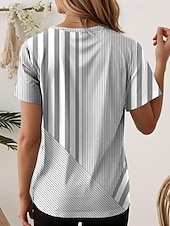 billige Stripe og geometrisk t-skjorte-Dame T skjorte Grafisk Geometrisk Årgang Stilfull Klassisk Kortermet Crew-hals Vanlige topper Daglig Helg Strand Klær Trykt mønster Rosa Blå Lilla Grønn Grå Sommer Vår
