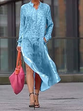 abordables Robes fleuries décontractées-Femmes Robe Midi Robe Fleurie Mode Classique Moderne Extérieur Vacances Quotidien Coupe régulière Léopard manche longue Col en V Bleu Vert Rose rouge Été