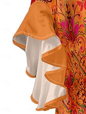 abordables Tops Boho-Mujer Blusa Volante Estampado Floral Elegante Moderno Manga 3/4 Escote en Pico Tops regulares Diario Festivos Azul Piscina Rosa Naranja Verde Trébol Verano