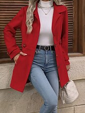 cheap Winter Coats-Women&#039;s Winter Coat Coat Warm Comfortable Buttons Fashion Plain Outdoor Vacation Weekend Single Breasted Long Turndown Regular Fit Long Sleeve Outerwear Red Fall Winter