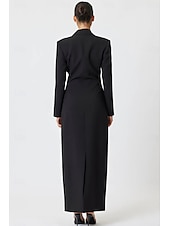 preiswerte Bodenlänge-Black Tie Blazer Smoking Säulen Kleid Mutter der Braut Elegantes Hoher Schlitz Hemdkragen Bodenlänge Lange Ärmel mit