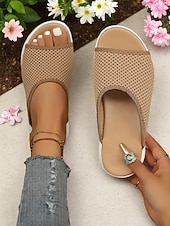 abordables Sandalias deslizantes-Sandalias de malla tejida de colores para mujer: sandalias ligeras con punta abierta y comodidad aireada, perfectas para recados en la ciudad, paseos por la playa y relajación en el patio.