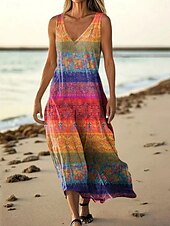 ieftine Tipăriți rochii florale-Pentru femei Rochie Lunga Rochie Maxi Rochie casual Rochie Tip Maieu Rochie de vară Modă Zilnic Concediu Plajă Fit regulat Floral Fără manșon În V Verde Deschis Roz Îmbujorat Roșu-aprins Albastru