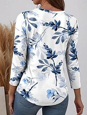 abordables T-shirt floral-Femmes T-shirt Graphique Plantes Élégant Occasionnel manche longue Col rond Hauts Réguliers Quotidien Week-end Imprimé Rouge Bleu Violet Vert Automne Hiver