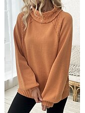 billiga Solida färger-Dam Tröja Elegant Ledigt Mjukt Ren färg Ribbad Polokrage Stickat Långärmad Vanliga toppar Sticka Utomhus Dagligen Helgen Orange Höst Vinter