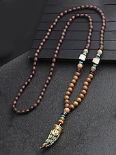 abordables Bijoux pour hommes-Collier pendentif en perles tribales pour homme – perles ethniques en bois faites à la main avec des accents turquoise, style bohème pour une tenue décontractée, de yoga, de méditation ou de festival